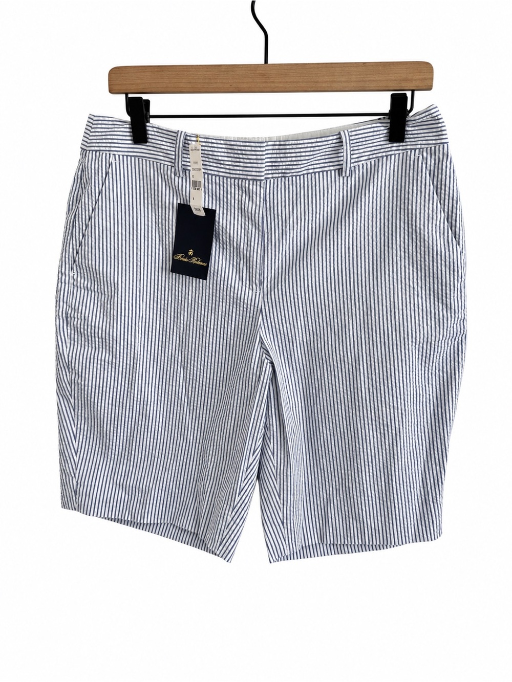 Brooks Brothers Women’s Seersucker Bermuda Shorts Size 10 Blue White NWT $138